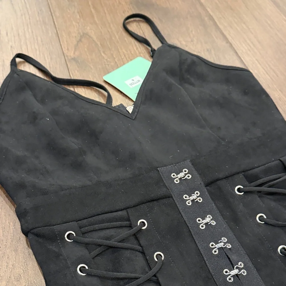Who Am I Suede Black Lace-Up Dress NWT Size 8 - C8-003